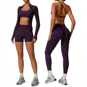 Women's Fitness, Sports & Yoga Set (4-Piece): Shorts + Bra + Long-Sleeve Top + Leggings